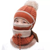 FENGMI女士冬天韩版针织秋冬季休闲百搭口罩围脖加绒骑车毛线帽护耳帽MM0307