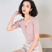 海谜璃纯色心机短袖针织衫上衣夏季韩版女装针织T恤女HBF2325