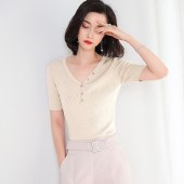 海谜璃纯色心机短袖针织衫上衣夏季韩版女装针织T恤女HBF2325