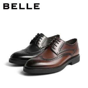 百丽Belle商务正装鞋 男春夏新商场同款牛皮布洛克雕花皮鞋7AC01DM0