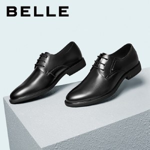 百丽Belle商务休闲男鞋 男春季新款牛皮革婚鞋正装黑色皮鞋10503AM0