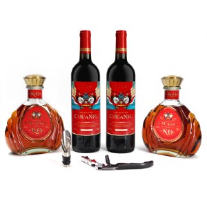 昂富庄园 新年礼盒 4支装750ml*2 干红+500ml*2 XO白兰地组合装礼盒